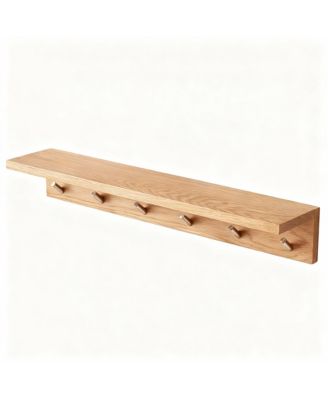 Oak Wood Coat Rack with Shelf, Sturdy Design for Entryway, Hallway, Bathroom