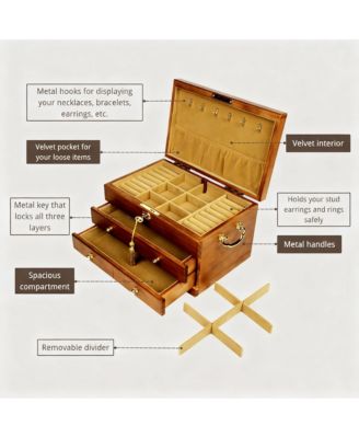 Wooden Jewelry Box with Lock for Women - Elegant Storage for Bracelets, Watches, Necklaces