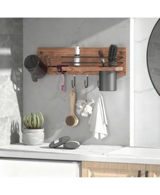 Wooden Hair Dryer Holder - Wall Mounted, Styling Tools Wall Rack