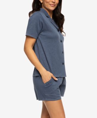 Women's Josephine Notched Collared Shirt and Shorts Pajama Set Style 900871