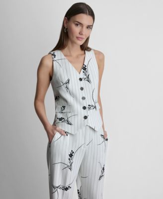 Women's Pinstripe V-Neck Sleeveless Vest