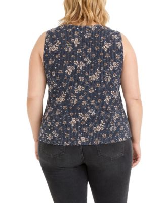 Plus Size Boho Floral Rib Twist Tank