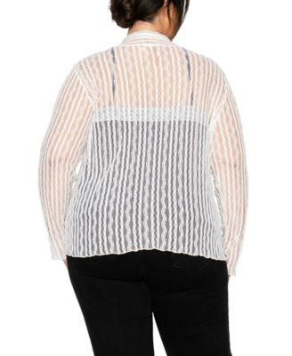 Plus Size Vertical Floral Stripe Lace Button-Front Shirt