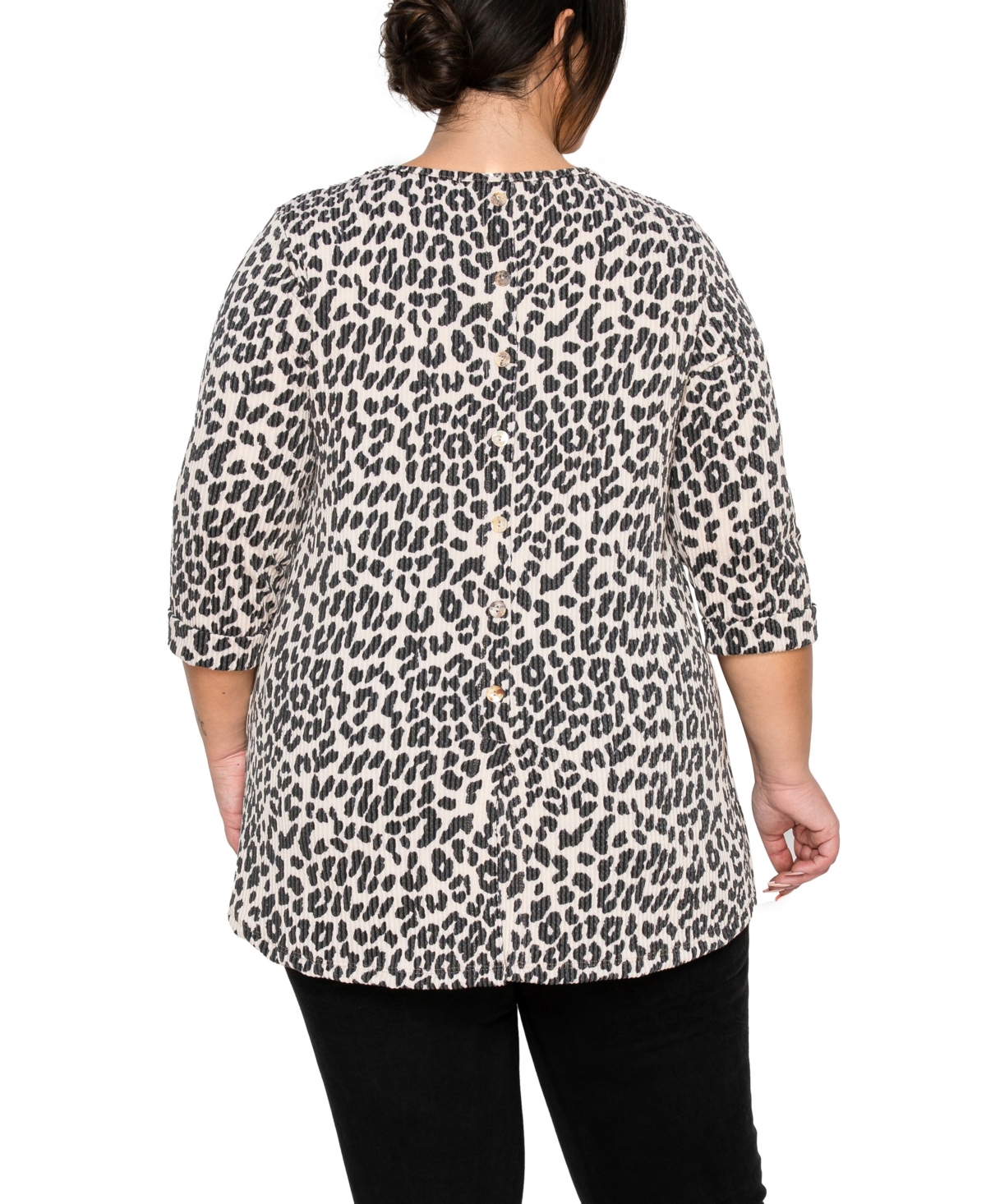 Coin 1804 Plus Animal Double Knit Textured Button Back 3/4 Rolled Sleeve