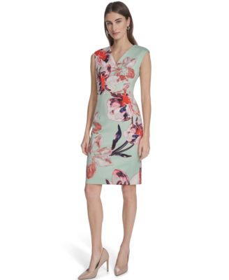 Women's Sleeveless Printed Scuba Sheath Dress