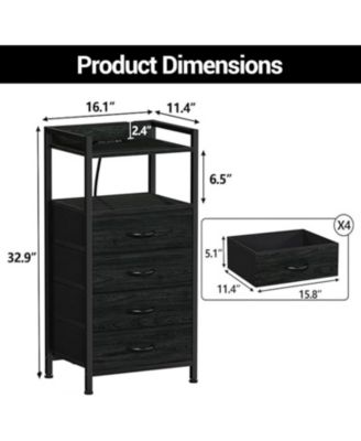 Fabric Chest of Drawers with 4 Foldable Storage Bins, , Nightstand & Organizer for Bedroom, Living Room