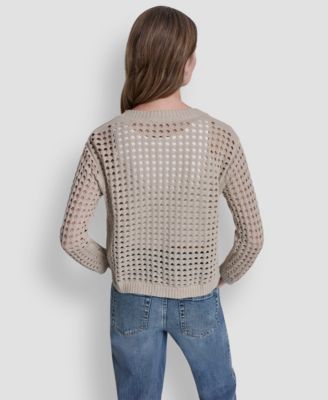 Women's Open-Stitch Drop-Shoulder Cardigan Sweater