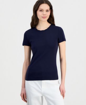 Women's Scallop-Trim Cotton Short-Sleeve T-Shirt 