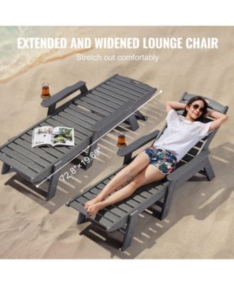 HDPE Chaise Lounge Chair, 400 lbs Capacity, 6-Position Adjustable Patio Lounge Chair with Backrest and Cup Holder, Gray