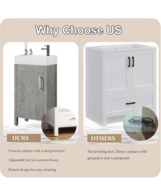 16" Bathroom Vanity with Sink Freestanding Bathroom Sink Cabinet with 2 Soft-Closing Doors and Large Storage Drawer Wood Vanity Cabinet