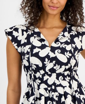 Women's Bubble-Sleeve Paisley-Print Peplum Top
