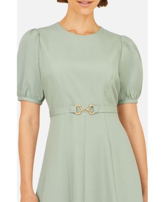 Women's Buckle Detail Short Sleeve Skater Dress