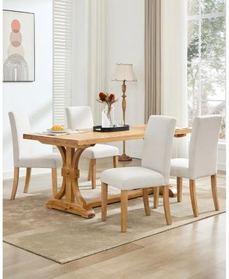 Dining Chairs Set of 4, Modern Fabric Upholstered Ergonomic Chairs with Curved Backrest, Heavy-Duty Wood Legs for Dining Room Kitchen