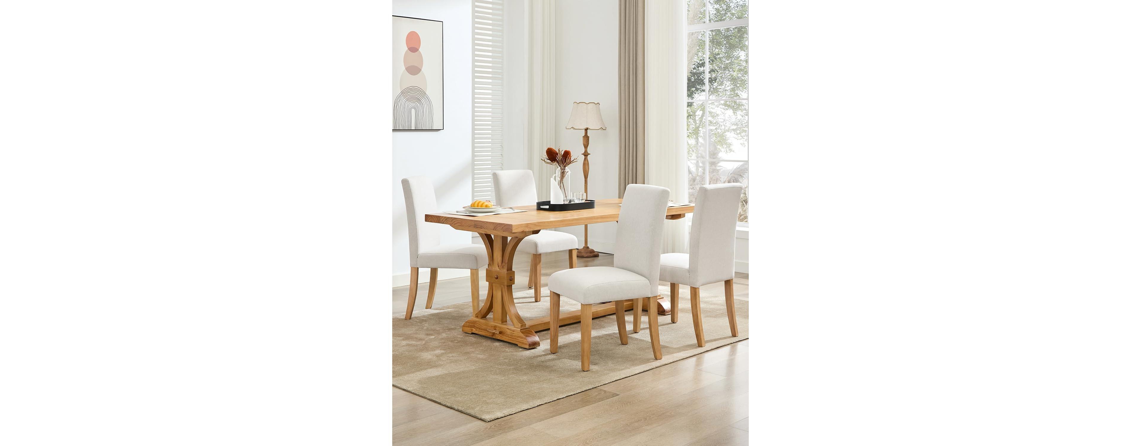 gaomon Dining Chairs Set of 4, Modern Fabric Upholstered Ergonomic Chairs with Curved Backrest, Heavy-Duty Wood Legs for Dining Room Kitchen