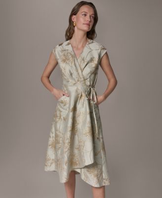 Women's Printed V-Neck Faux Wrap Dress