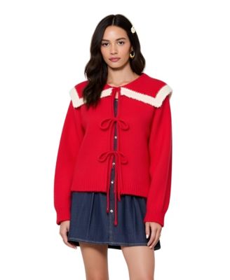 Women's Ruffle Collar Tie-Front Knit Sweater