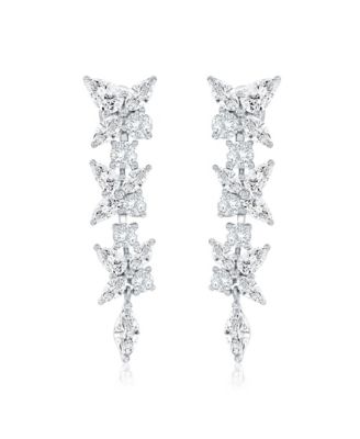 Gala Collection Sterling Silver Multi-Cut Cluster Cubic Zirconia Dangle Drop Earrings