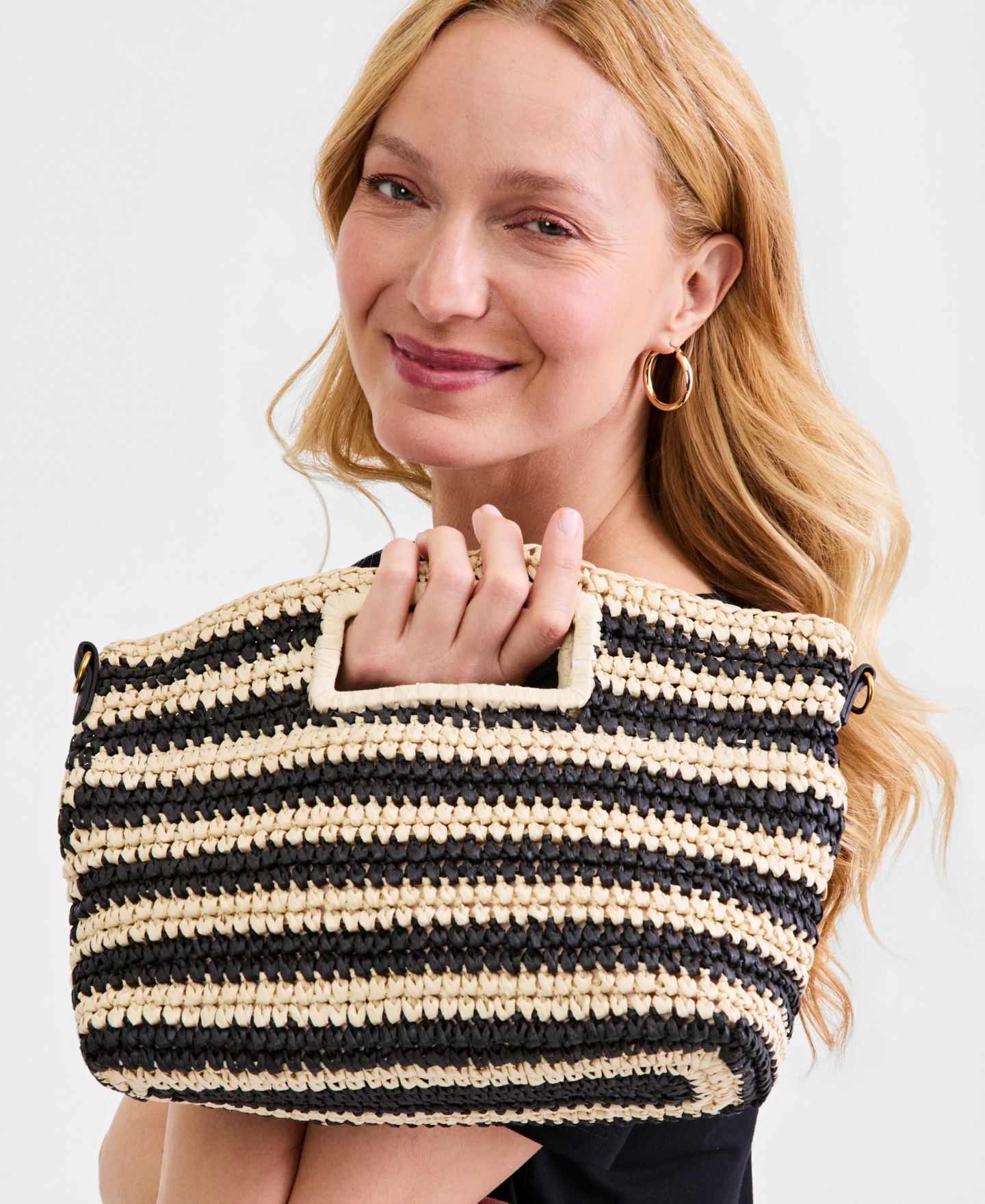Женский клатч Style & Co Striped Straw Clutch, цвет: Чёрный / Натуральный — фото 2