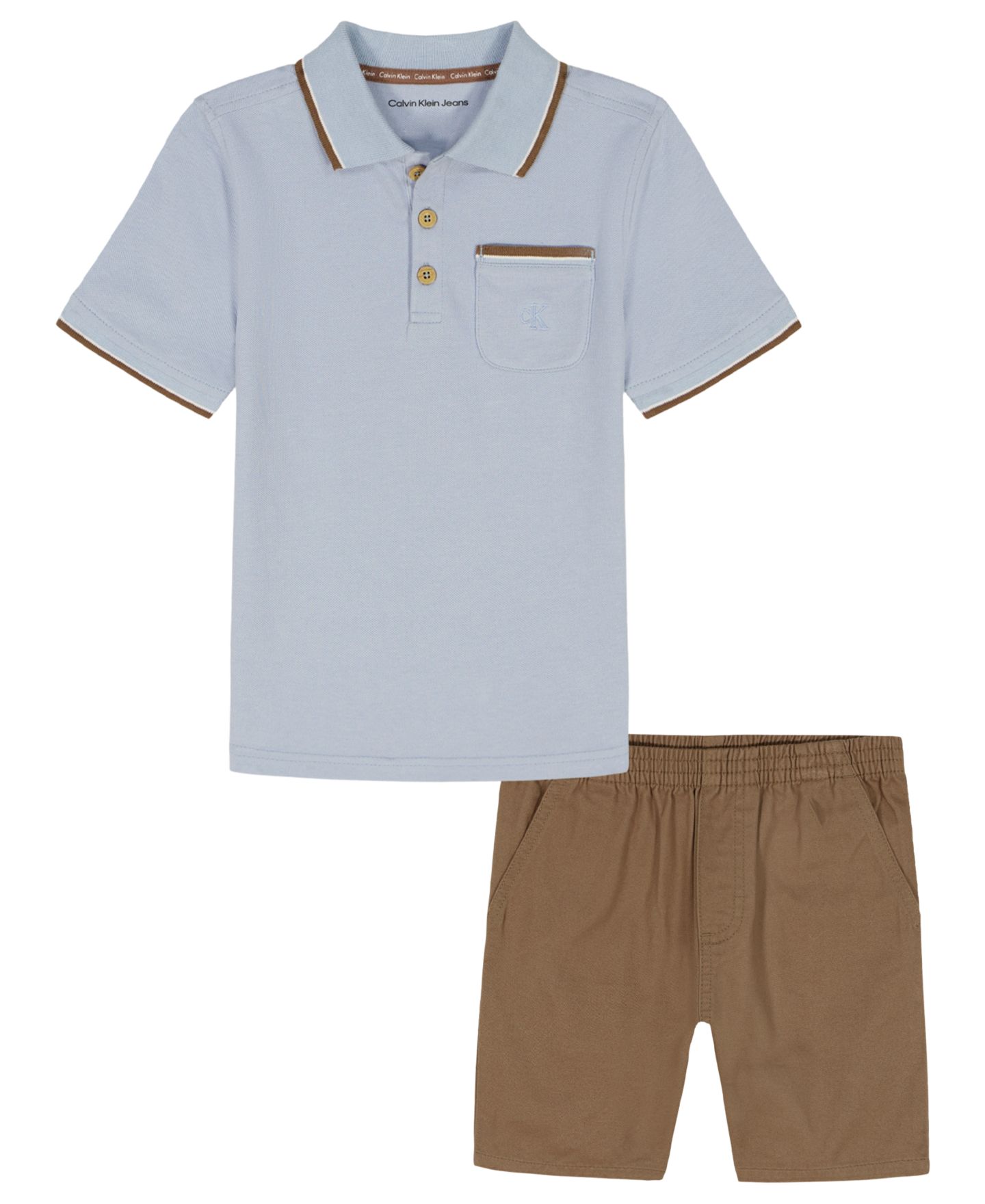 Комплект Calvin Klein Tipped Polo Shirt and Twill Shorts, 2-Piece Set для мальчиков-малышей, цвет: Синий / Коричневый — фото 9