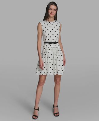 Women's Cap-Sleeve Flocked Polka Dot Mini Dress