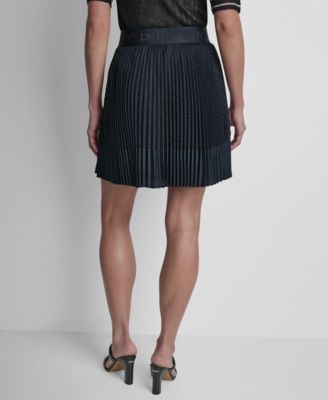 Women's Logo-Waist Mixed-Media Pleated-Hem Skirt