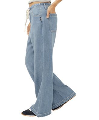 Women's Mid-Rise Wide Leg Drawstring Ankle Jeans