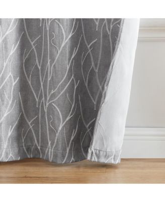 Sterling Branch Motif Embroidered Blackout Window Curtain Panel, Set of 2