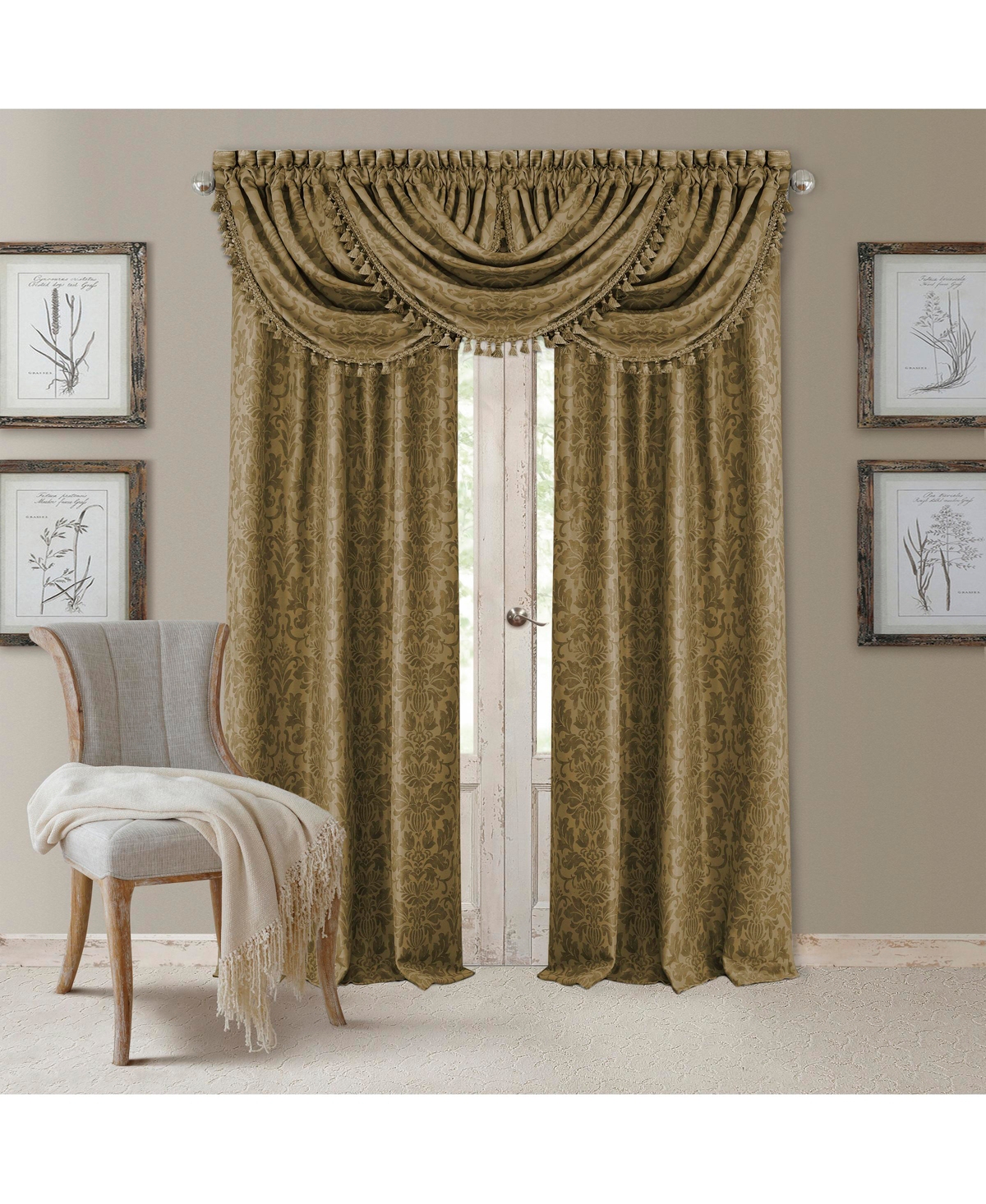Elrene Home Fashions Antonia Damask Print Blackout Window Curtain