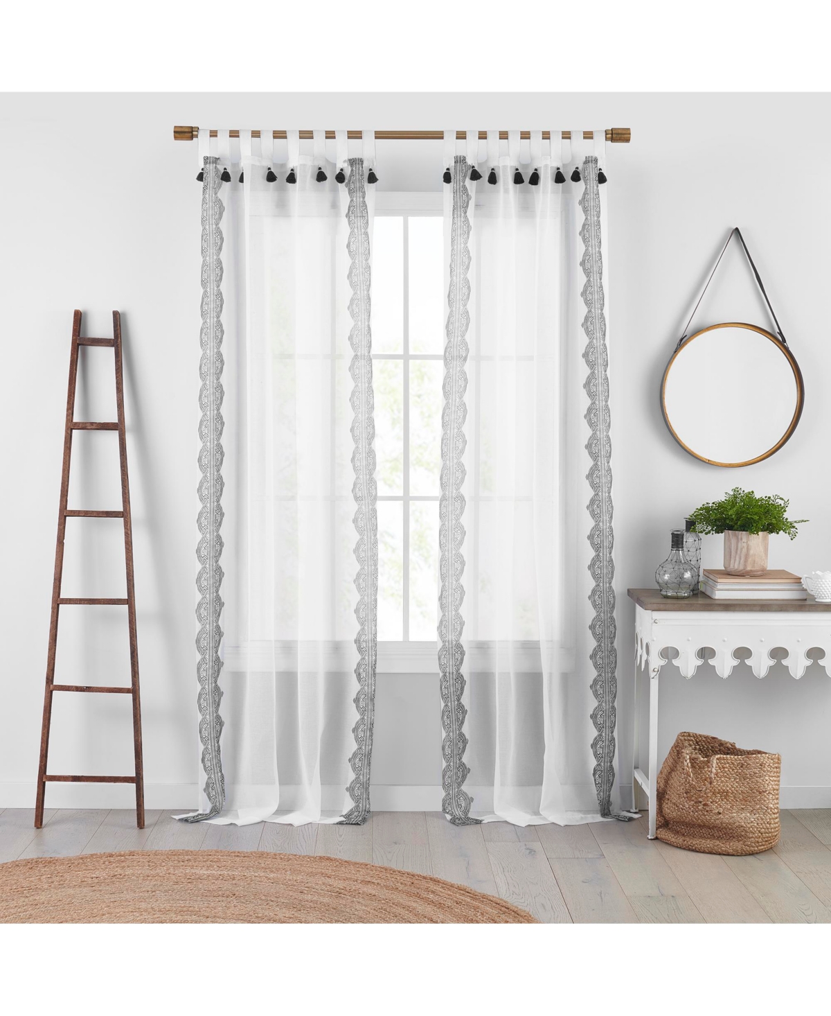 Elrene Home Fashions Shilo Boho Sheer Tab Top Window Curtain Panel With Tassels