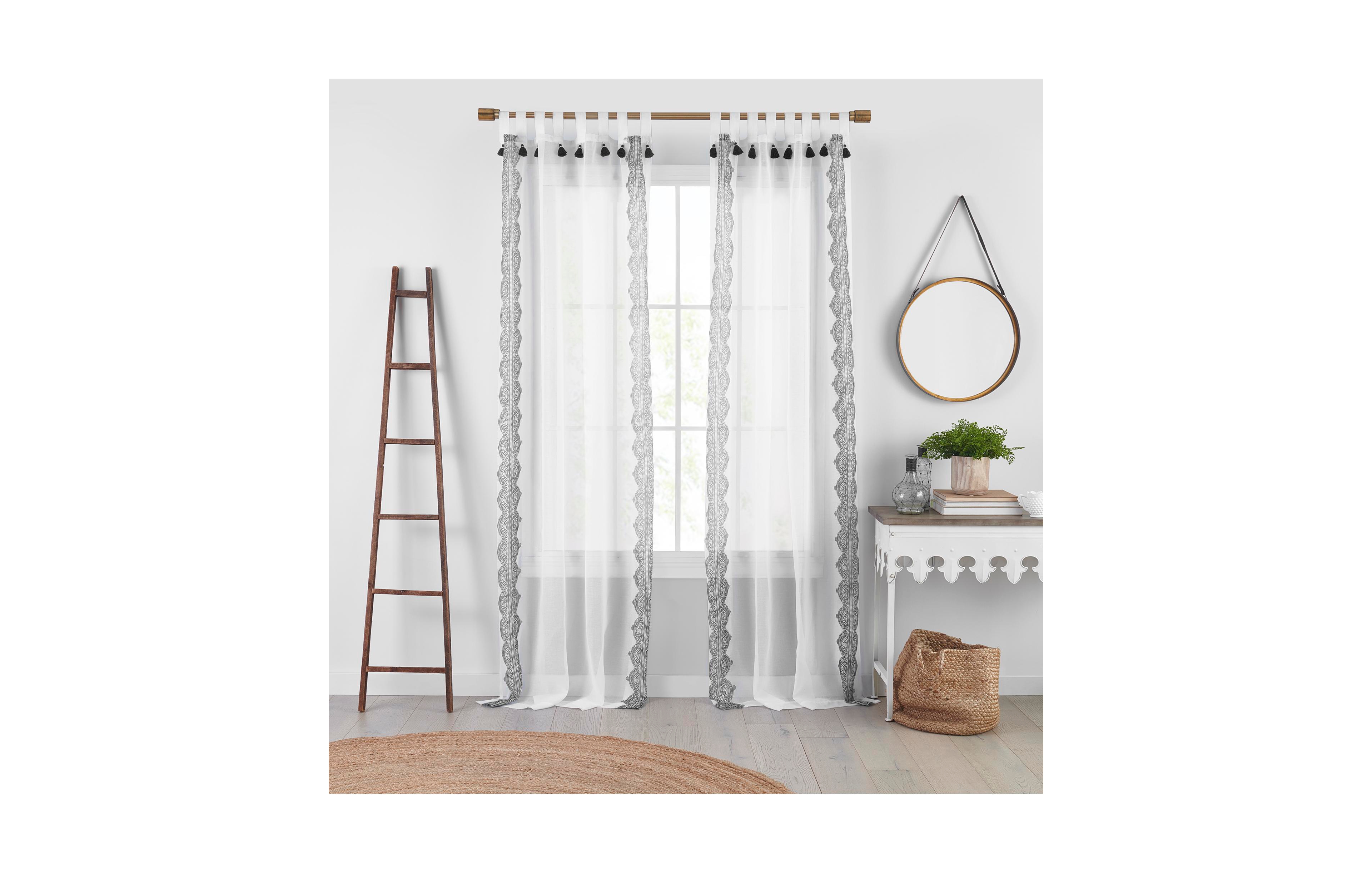 Elrene Home Fashions Shilo Boho Sheer Tab Top Window Curtain Panel with Tassels