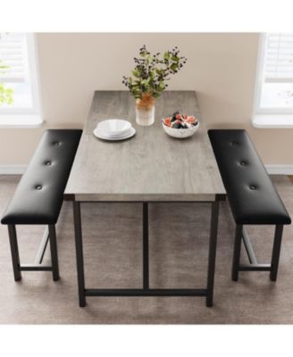 “3 Piece Retro Gray Dining Table Set with Rectangular Table & 2 Upholstered Benches for 4.”