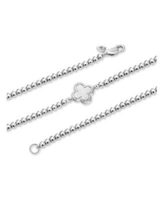Clover Beaded Ball Bracelet in Rhodium Plated Sterling Silver, Medium 7.5 in