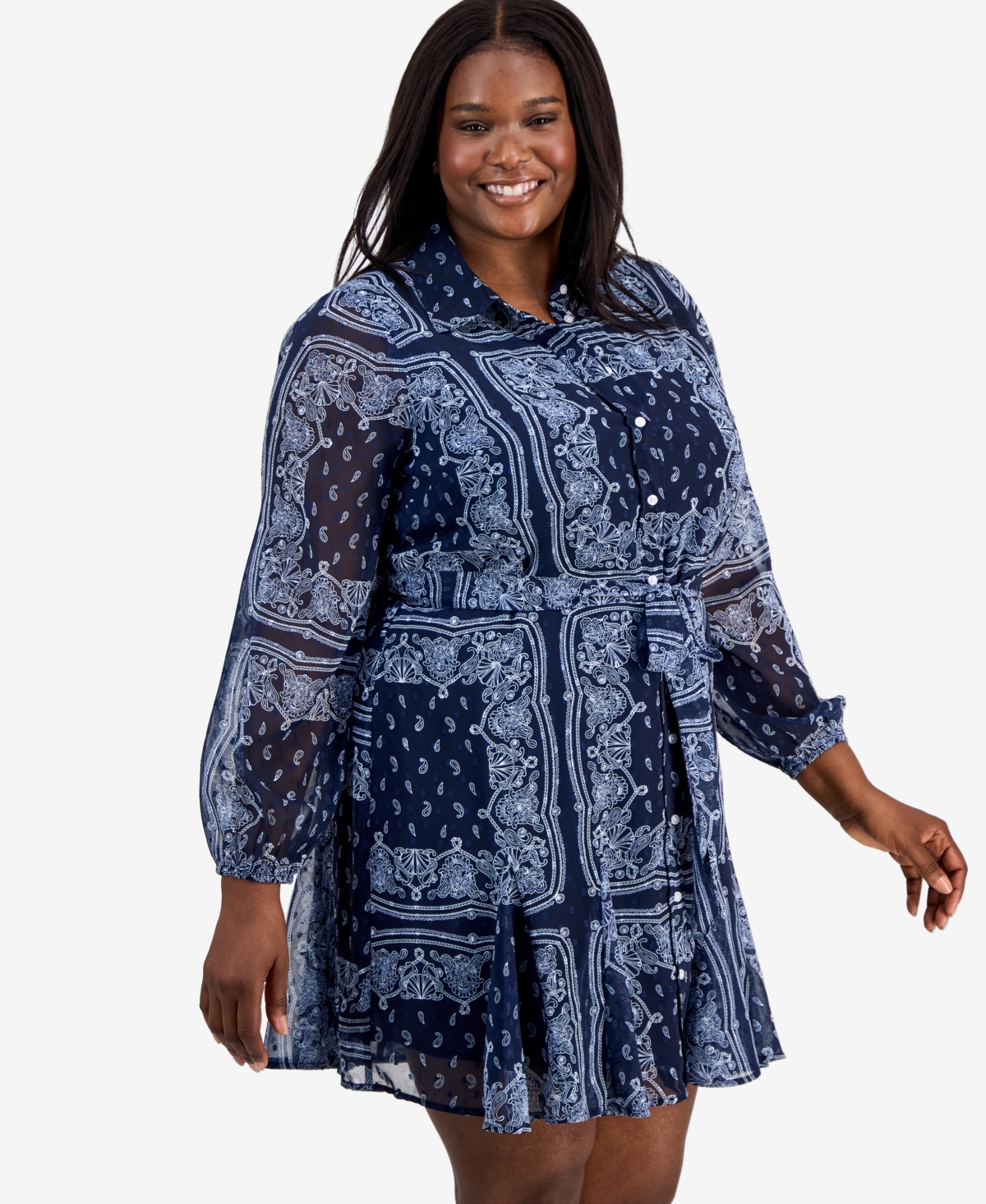 On 34th Trendy Plus Tie-Belt Shirtdress, Macy's Exclusive