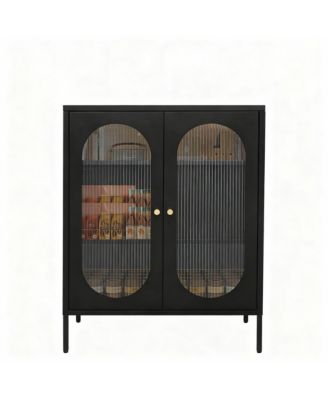 3-Tier Glass Cabinet with Magnetic Doors for Kitchen & Living