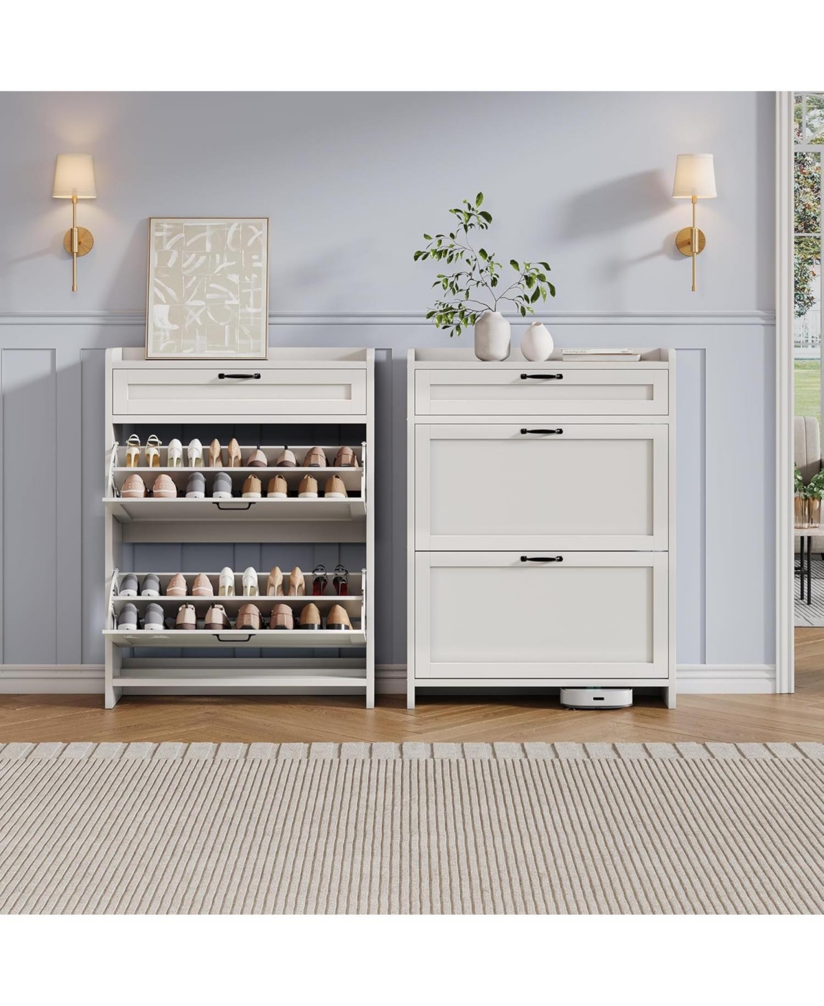 gaomon “Shoe Cabinet with 2 Flip Drawers & Top Drawer, Adjustable Shelf Entryway Storage”