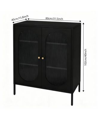 3-Tier Glass Cabinet with Magnetic Doors for Kitchen & Living