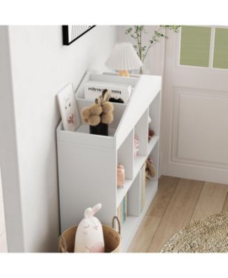 5-Cubby Kids Bookshelf – White Wooden Toy Storage Organizer, Toddler Bookcase and Playhouse Cabinet Shelf for Playroom, Nursery