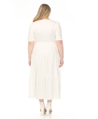 Plus Size Square Neck Short-Sleeve Tiered Dress