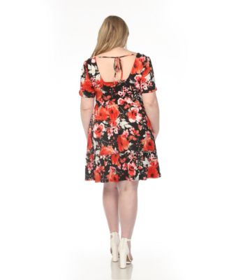Plus Size Square Neck Short-Sleeve Floral Dress
