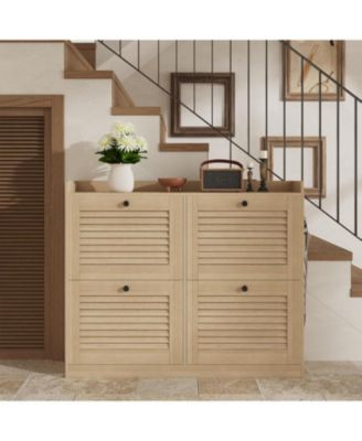 Large Shoe Storage Cabinet with 4 Flip Drawers, Narrow Entryway Shoe Organizer with Adjustable Shelves.