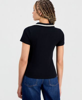 Women's Embellished Rib Polo Top