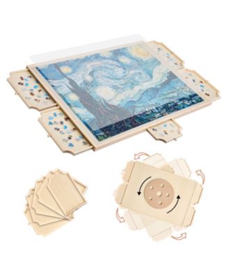 1500-Piece Rotating Puzzle Board 34"x25" with Drawers and Cover