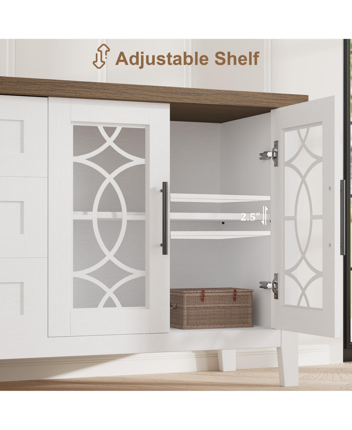 gaomon Farmhouse Tv Stand with Glass Door for 70 Inch Tv, Mid Century Modern Entertainment Center for Living Room