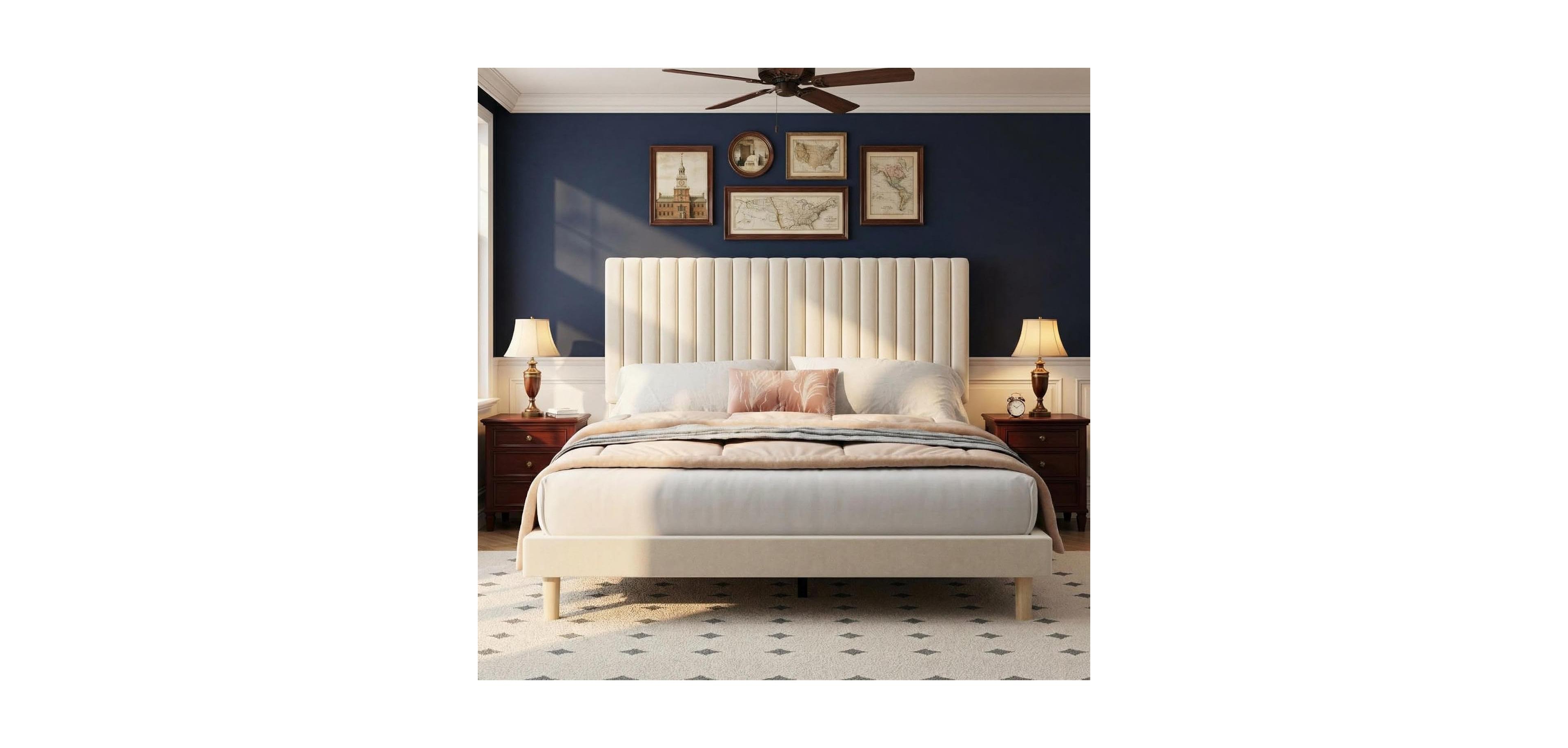 gaomon Wooden Platform Bed Frame with Storage Headboard & Raised Footboard