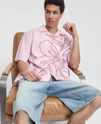 Men's Cotton-Blend Printed Relaxed Camp Shirt