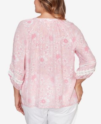 Plus Size Floral Silky Gauze Peasant Top