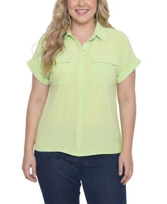 Plus Size Short-Sleeve Roll Cuff Blouse