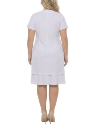 Plus Size Short-Sleeve Pleat Hem Dress