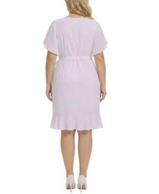 Plus Size-Short Sleeve Pleated Ruffle Dress