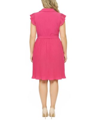 Plus Size Pliss&eacute; Pleated Short-Sleeve Dress